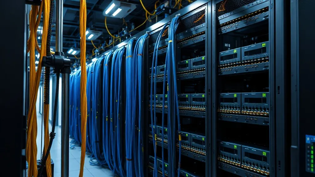 A technical diagram-style photo of organized data cables and
