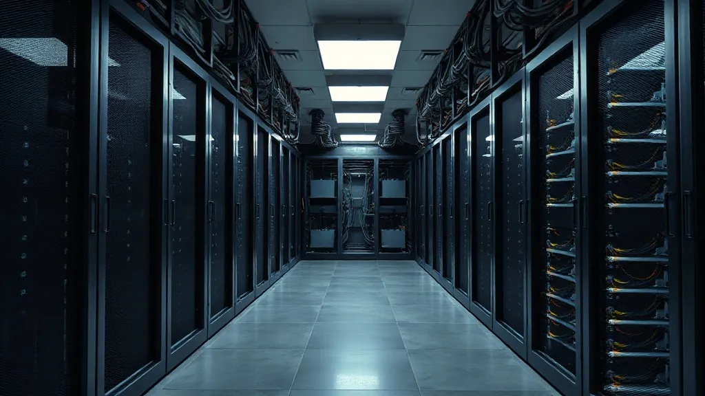 A high-tech server room with clean cable management and serv